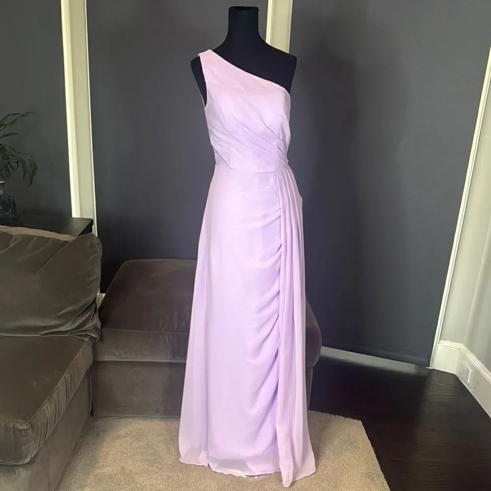 Purple Chiffon Asymmetrical One-Shoulder Formal Bridesmaid Dress Leg Slit Size 6